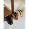 Primeiro Encontro Botas de Cano Curto Elegantes de Salto Alto Estilo Coreano Pontiagudas Franzidas para Mulheres, Outono/Inverno, Botas de Camurça de Cano Largo Emagrecedoras