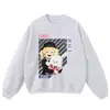 Sudadera con capucha de estilo japonés vintage lavada con hombros caídos, sudadera de punto casual versátil retro de otoño-invierno de moda
