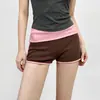 Shorts de Yoga Deportivos Casuales de Estilo Coreano, Bloques de Color, Patchwork, Cintura Alta, Control de Abdomen, Doble Raya Lateral, Alargamiento de Piernas