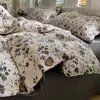 Nuevo conjunto de cuatro piezas de algodón y lino engrosado estilo vintage con estampados florales frescos, estilo original de lino con botones para otoño e invierno, conjunto de tres piezas de algodón puro para dormitorio
