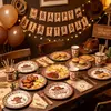 Louças de festa descartáveis temáticas do Velho Oeste para festas transfronteiriças, pratos de papel, copos de papel, decorações de aniversário, faixas e balões