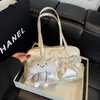 Bolso de Axila Brillante con Pliegues y Lazo de Moda Estilo Coreano 2025 Verano Nuevo Bolso de Hombro Estilo Ballet Bolso para Mujer