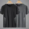 Camiseta de Hielo de Seda de Verano para Hombre, Cuello Redondo, Secado Rápido, Manga Corta, Delgada, Transpirable, Manga Media, Talla Grande, Top Deportivo Holgado de Moda para Hombre