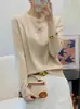 Tricô Pulôver Gola Redonda Triângulo Bordado com Miçangas Feminino Simples Versátil Moda Camada Base Macio Manga Longa Lã
