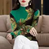 Camiseta Interior de Manga Larga con Cuello Alto y Estampado de Terciopelo Engrosado para Primavera y Otoño para Mujeres de Mediana Edad y Mayores, Top de Gama Alta que Cubre el Vientre