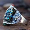 Anillo Xiangxu Tianzhu de Nueve Ojos Estilo Tibetano para Hombres y Mujeres KuiNiu Dapeng Taotie Anillo de Dedo Índice Retro con Mantra de Seis Caracteres