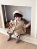 Cutemily otoño e invierno ins bebé niña contraste solapa traje de suéter lindo A- chaqueta péndulo + shorts conjunto de 2 piezas