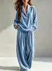 2026 Moda Feminina Europeia e Americana Amazon Site Independente Outono/Inverno Novo Moda Casual Veludo Manga Longa Calça Longa Gola Reversível Conjunto