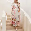 Otoño 2027 Sitio Independiente Moda Femenina Amazon Nuevo Estilo Europeo y Americano Ajuste Delgado Acampanado Gasa Estampado Vestido Largo Vestido de Playa