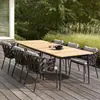 Conjunto de mesa e cadeiras de madeira anticorrosiva para exterior com cadeiras de vime para villa ao ar livre, sala modelo, varanda, pátio de hotel, móveis de madeira maciça para exterior