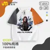 Camiseta de Manga Curta Delta Action Verão Nova 100% Algodão para Meninos e Meninas, Gola Redonda, Estampada, Modelagem Solta