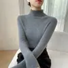 Estilo Nuevo Otoño e Invierno Suave y Ajustado para Mujer Cuello Alto Cachemir Versátil Color Sólido Cómodo Moda Tejido Camiseta Base