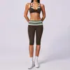 Pantalones de yoga rectos de pierna ancha con bloques de color a rayas transfronterizos, cintura alta plegable, conjunto sexy de sujetador de dos piezas falsas para correr y fitness
