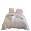 Juego de ropa de cama para bebé estilo princesa francesa de grado A para otoño/invierno de terciopelo de leche, incluye un juego de cuatro piezas con ribete de encaje, funda de edredón y sábana bajera