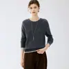 Nuevo suéter de cachemira pura para otoño e invierno, cuello redondo, corte holgado, adelgazante, top versátil con bloques de color, tejido de punto de manga larga, suéter básico