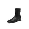 Botines de mujer para primavera y otoño 2026 con tacón grueso, punta cuadrada, ajuste ceñido elástico, nuevo estilo de moda versátil, cremallera trasera, botines cortos para mujer