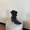 Botas Martin para Mujer Chuyuji 2026 Verano Estilo Británico Punta Cuadrada Tacón Grueso Botines Tachonados Botas Vaqueras Occidentales