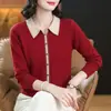 26 Suéter de moda nuevo para otoño e invierno para mamás, top de punto elegante, corte holgado, con cuello camisero, talla grande, suéter de manga larga