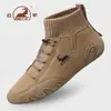 Botas de nieve para hombre marca Ram genuinas, forradas de polar, engrosadas, cálidas, zapatillas deportivas casuales de caña alta, botas Martin de cuero genuino para hombre