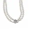 Collar Magnético de Perlas con Saturno Incrustado de Diamantes y Perlas de Doble Capa, Cadena para Clavícula de Lujo Ligero de Nicho, Exquisito y Elegante Accesorio para el Cuello Estilo Palacio