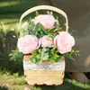 Cesta tejida, Cesta para arreglo floral simulado, Bolso tipo bandolera Mini cesta de flores, Objetos pequeños para el hogar, Bolso de mano para bodas, Exhibición para fiestas navideñas