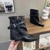 Botas de Cano Curto Ocidentais com Fivela Quadrada Estilo Coreano para Mulheres 2026 Inverno Novo Retro Aumentadoras de Altura Emagrecedoras
