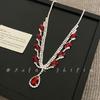 Brincos Colar Geométricos Gota d'Água Diamante Vermelho Conjunto Luxo Leve Elegante Corrente de Clavícula Moda Versátil Joias de Alta Qualidade