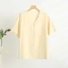 Camiseta de algodón jacquard con cuello en V y manga corta para mujer, top fino y holgado para mediana edad y personas mayores, hecha de rayón, ropa casual para el hogar para madres en verano