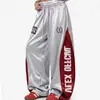 Calça de moletom de street jazz americana para homens e mulheres, calça larga reta com estampa de letras, calça de dança hip-hop