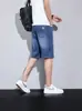 Shorts Jeans de Lyocell Tencel Finos de Verão para Homens, Marca da Moda Soltos Retos de Seda Gelada Casuais de Comprimento Médio