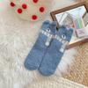 Meias de Veludo Coral Novas de Outono e Inverno para Mulheres, Cachecol de Desenho Animado, Meias de Chão de Urso, Meias de Dormir para Casa, Meias Grossas Quentes Femininas