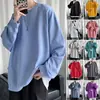 Sudadera de color liso con cuello redondo para hombre 2025, moderna, holgada, sin capucha, top tipo jersey, primavera y otoño, fina, marca de moda, talla grande, Chaqueta