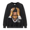 Camiseta de Manga Corta con Estampado Hip-Hop Retro Transfronterizo Sudadera con Capucha de Cuello Redondo de Manga Larga