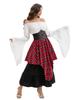 Comercio Exterior Transfronterizo Falda Grande Retro Medieval Dobladillo Grande Falda Larga Irregular Roja y Blanca Ropa Top con Ceñidor en la Cintura