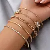 Pulsera de Cadena Cruzada de Viento Frío con Temperamento de Joyería Caliente Transfronteriza Combinación de Cadena de Mariposa y Diamante Distintiva 5 Piezas