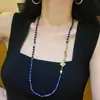 Collar de Cadena para Suéter con Diseño Retro de Lápiz Lázuli Natural de Alta Gama