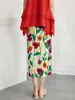 Falda Miyake Falda Plisada de Mujer Verano Cintura Alta Estampado Retro Diseño Nicho Sentido Adelgazante Cadera Abertura Falda Sobrefalda