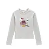 Estilo Novo Primavera e Outono Top de Algodão Puro com Ombro Normal e Gola Redonda, Camiseta Slim de Manga Longa Redutora de Idade com Estampa Cartoon Gatinha Kt para Mulheres