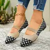 Nuevos zapatos planos de punto con lunares y punta fina estilo comercio exterior para mujer, transpirables, de suela blanda, sin cordones, zapatos de ballet para el trabajo