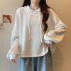 Camiseta de manga larga con capucha y textura para chica gordita, de talla grande, de primavera y otoño de 2024, estilo moderno, holgada y adelgazante.