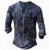 Camiseta holgada de manga larga para hombre, nueva, con estampado digital 3D, brújula, hebilla diaria, cuello en V y manga larga.