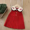 Vestido para Niña 2026 Suéter Chaleco para Niños Vestido Muñeca Cereza Cuello de Muñeca Bebé Niña Tejido Vestido Chaleco Pequeña Princesa