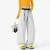 Calça de moletom reta com cós color block de caimento pesado, masculina e feminina, outono novo, solta, roxa, de malha, casual, esportiva, longa
