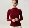 Suéter de lana de cuello medio para mujer, nuevo suéter corto de moda, capa base sin costuras ajustada