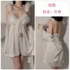 Guiruo Nuevo Satén Sedoso Plateado Escote en V Profundo Fruncido con Almohadilla en el Pecho Camisón con Tirantes Bata Exterior Traje Ropa para el Hogar 4419