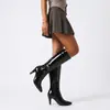 Botas longas de couro envernizado com bico quadrado para comércio exterior, salto alto grosso, zíper lateral, estilo balada, plus size, over-the-knee, botas longas, transfronteiriço, AliExpress