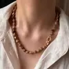 Collar de Cuentas Irregulares Facetadas Mate de Lapislázuli Retro Moda Madera Grano Piedra Hebilla Metálica Diseño Gargantilla Clavícula