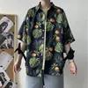 Camisa Japonesa de Manga Corta para Hombre Ins Retro Dibujos Animados Animal Personalidad Estampado Streetwear Coreana Holgada Top de Moda
