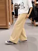 Calças curvas estilo workwear cáqui para mulheres, estilo fino de verão, novo modelo 2026, calças esportivas casuais largas para pessoas baixinhas