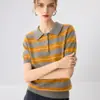 Outono/Inverno Novo Suéter de Gola Alta em Cashmere Puro Slim-Fit Valorizador Cor Color Block Versátil Malha de Manga Curta